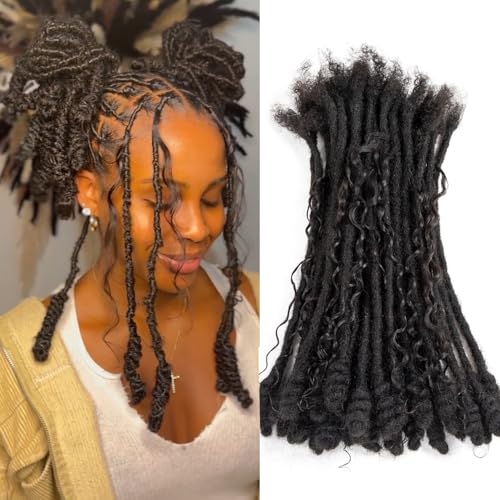 0.6 cm Human Hair Dreadlocks with Twist Ends 8 inch 10 Strands Boholocs Human Hair Handmade Dreadlock Extensions Natural Black Color Can Be Dyed Bleached Curled (1B#, 8 Inch-10 Strands)