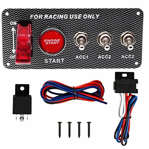 Geloo Panel de Interruptor de Encendido 12V de Carreras de Coches de Arranqu Fibra de Carbono LED Interruptores ​de Palanca 5 en 1