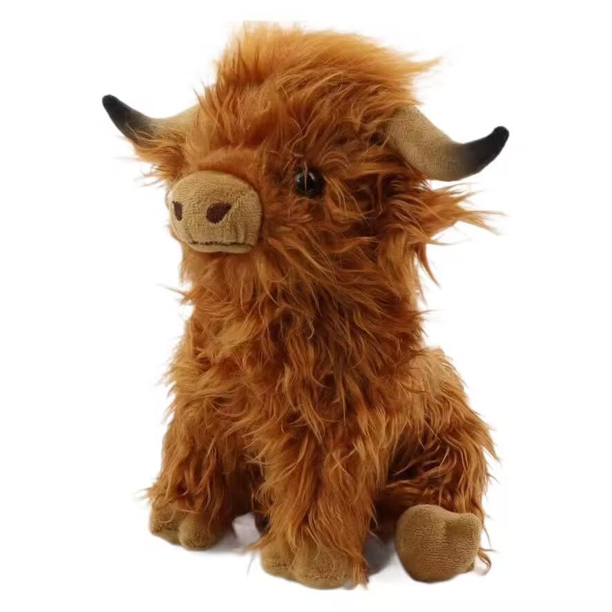 25cm Highland Cow Plush Toy,Soft Highland Fluffy Cow Plush Stuffed Animal Dolls,Cute Scottish Highland Cow Plushies Plush Figure Pillow for Kids Boys Girls and Fans Christmas,Birthdays (Brown)