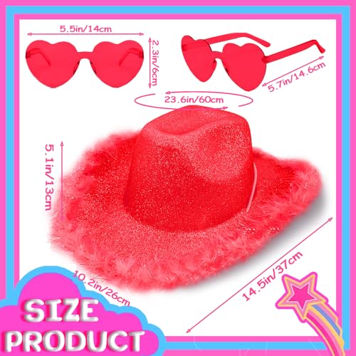 Image of SHENYI Glitter Cowgirl Hat with Heart Sunglasses Body Glitter Face Glitter Cowboy Hat for Women Men Music Festival Party