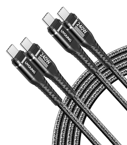 Image of Short USB C to USB C Cable [240W, 1FT 2Pack] Type C Charger Fast Charging Cord Braided USBC Cables for iPhone 17 Pro Max, 16 15, iPad Pro /Air, MacBook, Samsung S25 /S24, Laptops - Black