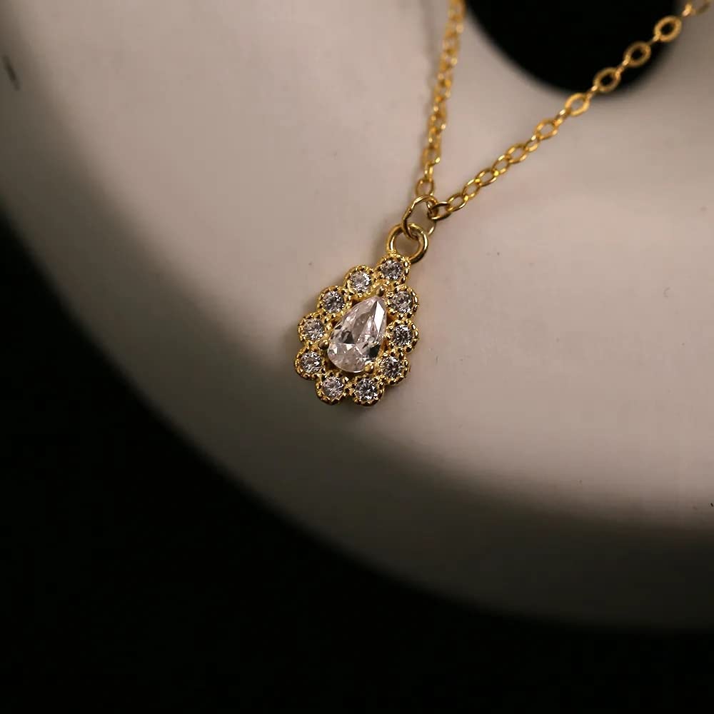Collana in Argento 925 con pavé di, Pendente a Goccia, Catena a clavicola, Regalo di Gioielli da Donna