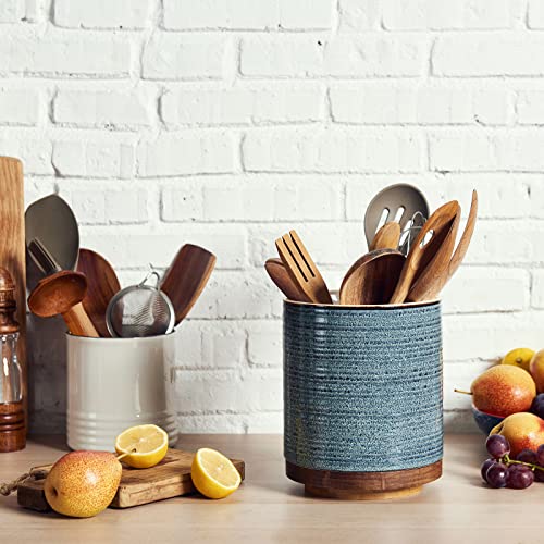 Dowan Utensil Holder, 360° Rotating Extra Large Utensil Holder, Utensil Holder For Kitchen Counter, Utensil Crock, 7.6'' Ceramic Stable Utensil Caddy, Farmhouse Kitchen Decor #TOP6