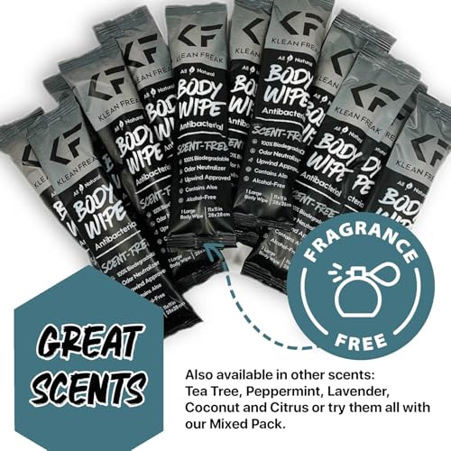 Image of The Klean Freak Body Wipes - 12 count Individually Wrapped | Showerless Body Wipe for Women & Men | Sustainable Bodywipes for Gym, Travel, Camping | Scent Free