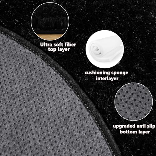 6‘x6’ Black Round Rug for Bedroom, Ultra Soft Fluffy Circle Rug for Kids Girls Boys Room, Cute Shag Rugs for Living Room Playroom Teen Room Home Decor Rug