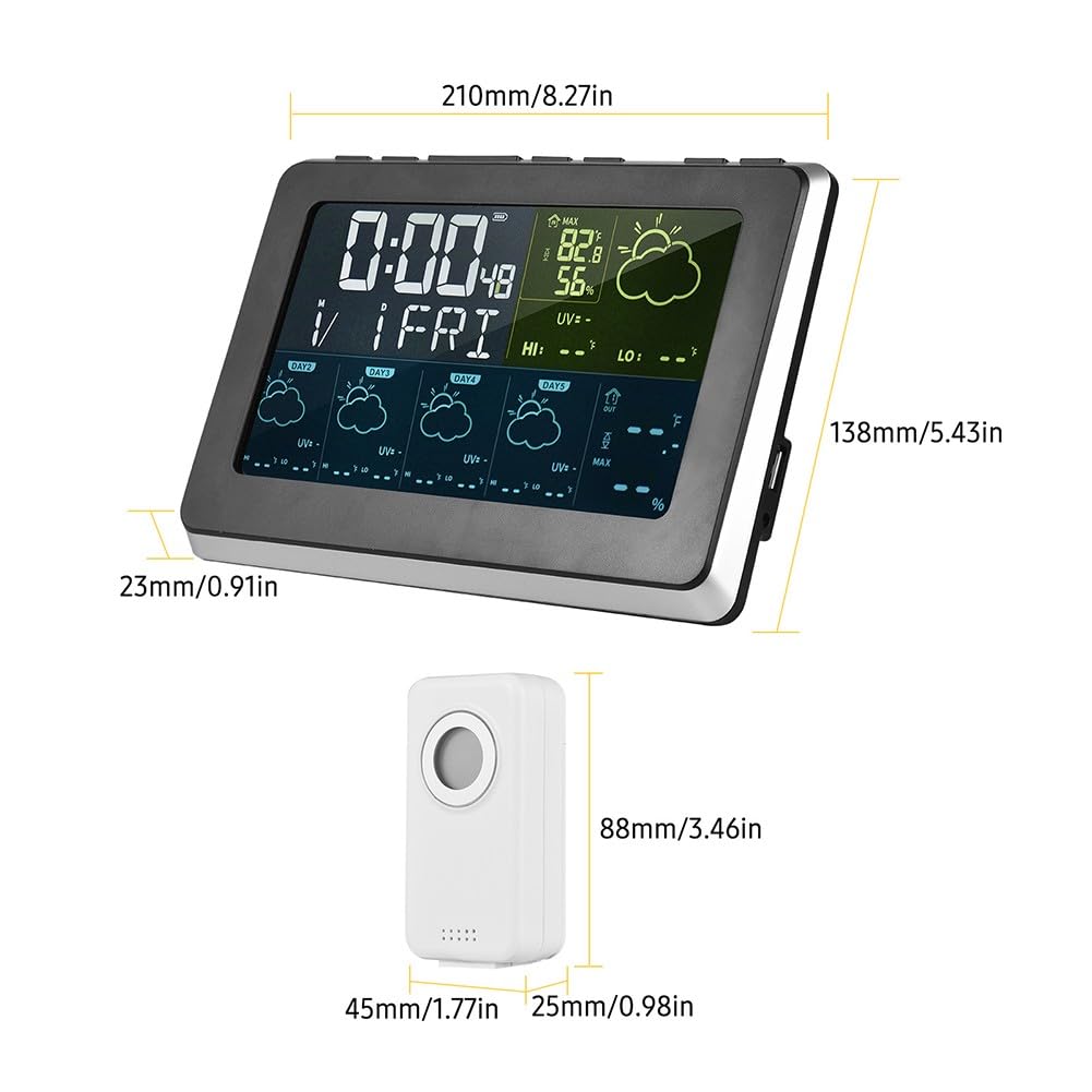 Tuya für Smart-Wetterstation mit 7,5-Zoll-Farbdisplay, 5-Tage-Vorhersage, Thermometer-Hygrometer, 3 Wecker, USB-Ladeanschluss, unterstützt 3 Kanäle für Zuhause, Büro, Gewächshaus