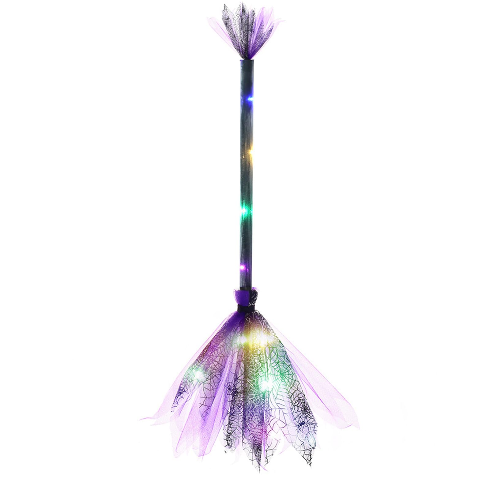 Halloween Party Witch Broom with LED Lights Cosplay Broomsticks Props for Halloween Cosplay Costume Accessory Witch Broom