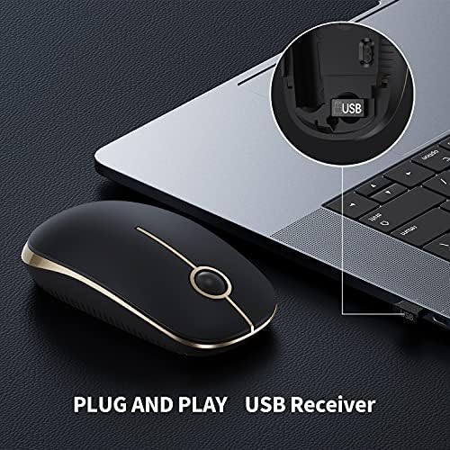 VssoPlor Wireless Mouse, 2.4G Slim Portable Computer Laptop Mouse with Nano Receiver Quiet Silent Optical Mice for Notebook, PC, Laptop, Computer-Black and Gold - 2