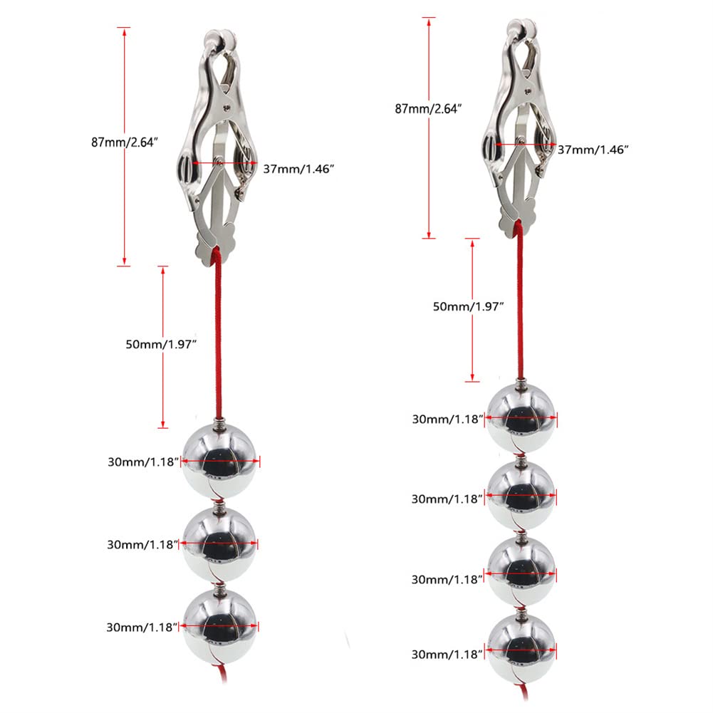 Jinqian 1 Paar Edelstahl Nippelklemmen mit Gewicht Kugeln, Sexy Nippel Clamps Set Brustwarzen Ball Stretcher Klitoris Schamlippen Klemmen Brust Clip SM Bondage Erotik Sexspielzeug Für Frauen (4 Kugel)