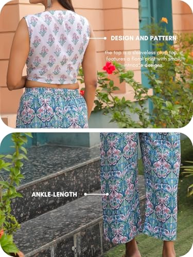 Image of Leriya Fashion Co ord Set for Women Stylish | Jumpsuit for Women Stylish | Sleeveless Printed Crop Top Pant Set | Daily Summer Casual 2 Piece Party & Vacation Outfit