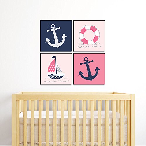 Big Dot of Happiness Ahoy - Nautical Girl - Kids Room, Nursery Decor and Home Decor - 11 x 11 inches Kids Wall Art - Set of 4 Prints - Image 3