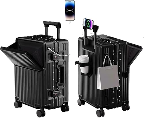 AIWEINY Suitcase Carry-on Luggage Spring-Summer Travel Airline Approved with TSA Lock, 360° Wheel, PC Hard Shell and Aluminum Frame Pressure-Resistant, Suitable for 20'' 24'' 26'' (Black, 20‘’)
