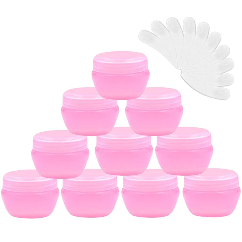 10Packs 50G/50ML Frosted Container Jars with Inner Liner for Scrubs, Oils, Salves, Creams, Lotions, Makeup Cosmetics with Mini Scoop (pink)