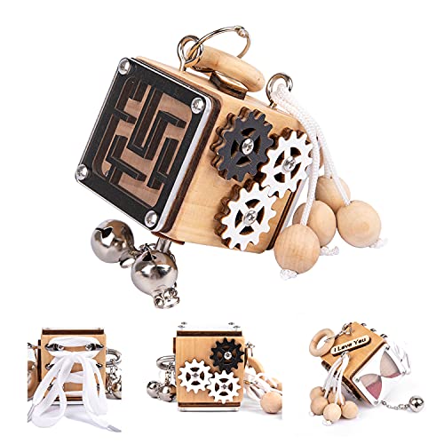 HOONEW Toddler Busy Board Busy Cube Travel Toys for Kids Baby Wooden Educational Montessori Learning Life Skills Activity Cube Sensory Board for 3 Years Old Boys Girls (Busy Activity Cube)