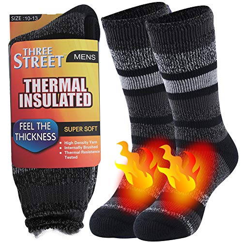 Stocking Stuffers For Men, Three street Men Warm House Wool Pile Lined Insulated Winter Thermals Thick Boots Heat Socks for Cold Weather Hiking Trekking Skiing Slipper Socks Christmas Grey 1 Pair