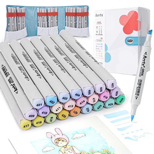Arrtx Marker, OROS 24 frische Pastellfarben, Alkohol-Marker, Doppelspitze, Pinsel & Meißel-Skizzenmarker, Permanent-Kunstmarker, Stift für Künstler Cover