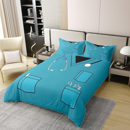 Housse de Couette 140x200 cm Docteur Imprimée 3D en Microfibre Douce + 1 Taie d'oreiller 65x65 cm - Parure de Lit 2 Pièces Infirmière pour lit 1 Personne,...
