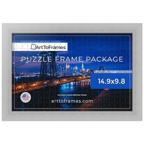 ArtToFrames 14.9x9.8 INCH/38x25 CM Silver Frame for 100 piece Puzzles.This 1.25 Inch Custom MDF Puzzle Frame is Stainless Steel - Comes with Regular Glass (PuzzleFRBW26966-14.9x9.8)