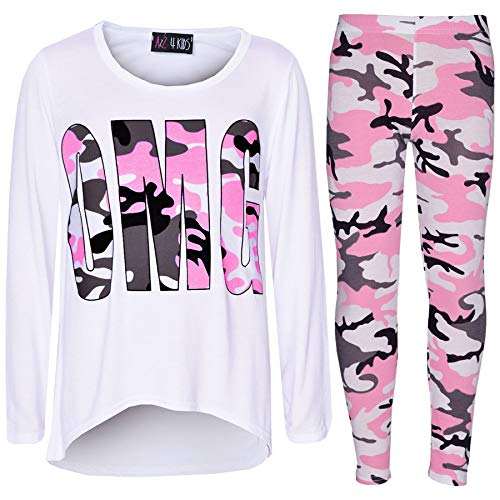 Girls Top Kids Designer's OMG Camouflage Print Shirt Tops & Legging Set 7-13 Yr