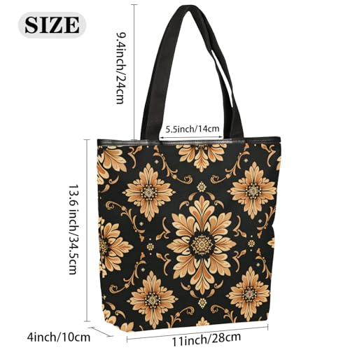 Vintage Floral Graphics Canvas Tote Bag Portable Shopping Bags Reusable Shoulder Tote Bag with Zipper for Travel Shopping Campaign Gym2