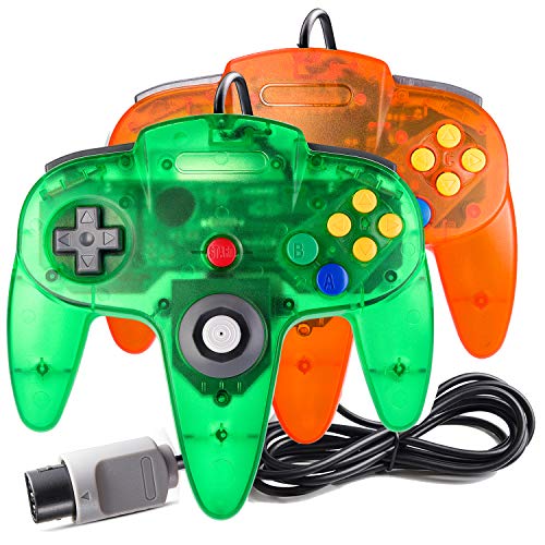 suily 2 Pack Game Controller Classic Joystick für N64 Konsolen N64 Spiele (Durchsichtig Grün/Orange) Cover