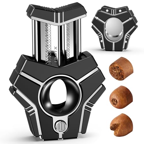 XIFEI 3-in-1 Cigar Cutter, V-Cut Straight Cut and Punch, Stainless Steel Guillotine Cutter with Ergonomic Design, Fits Cigars Up to 62 Ring Gauge, Ideal Gift for Men