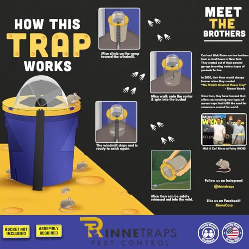 RinneTraps | Dizzy Dunker Bucket Lid Mouse Trap | Made in USA | Multi Catch | Humane | Indoor/Outdoor | (2 Pack)