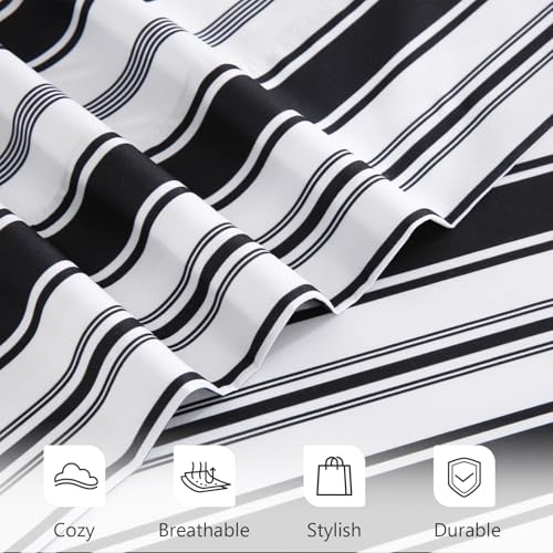 Image of MCO 4Pieces Striped Sheets Set, Breathable King Sheet Set with 16 inch Deep Pocket,Modern & Luxury, Brushed Microfiber Bedding Set(King, Black)