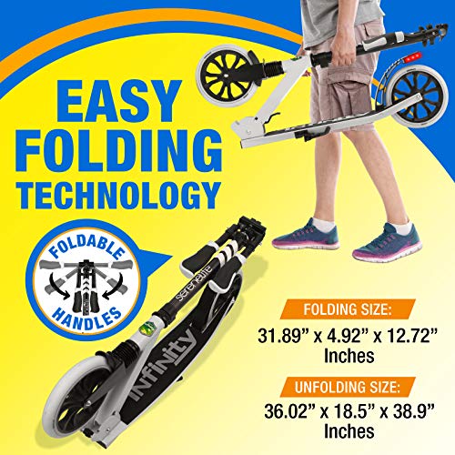 Image of SereneLife Foldable Kick Scooter - Stand Kick Scooter for Teens & Adults with Rubber Grip at Tip, Alloy Deck, Adjustable T-Bar Handlebar Height, Smooth Gliding Wheels, Easy Maneuvering (Black & White)