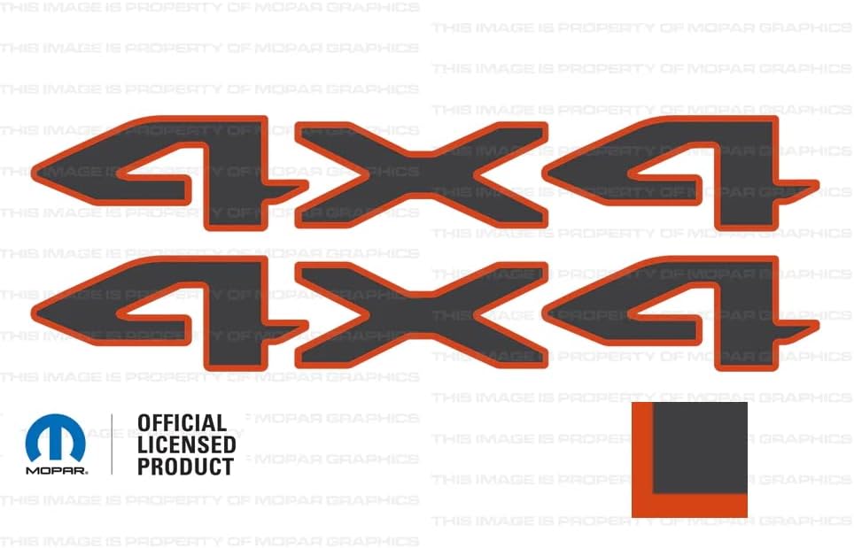 Decal Mods 4x4 Bedside Graphic Decals/Stickers fits Jeep Wrangler/Gladiator JL/JT (2019-2024) Dark Gray w/Orange Outline (Mojave) FDGOO (Set of 2) | FJ2G2