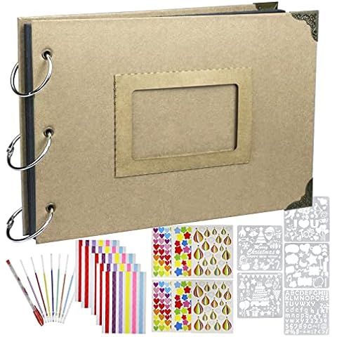 Scrapbook Photo Album Kit with 60 Pages Craft Paper 10.5x7.5 inch Scrapbook Accessories Highlighter Photo Corners and DIY Hand Drawn Template Memory Scrap Book Cover