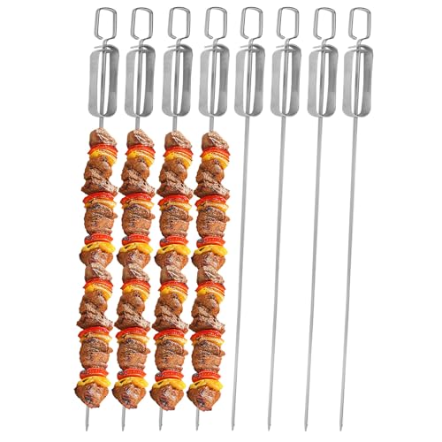 AGIgear BBQ Skewers, Premium 304 Stainless Steel BBQ Skewers,15 Inch Heavy Duty Metal Kabob Sticks for Grilling, Reusable & Dishwasher Safe (Single fork8)