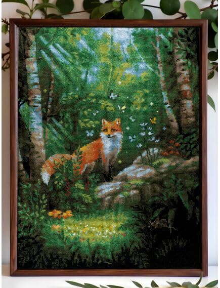 Image of RIOLIS - Fox in the Forest 2251, Animals Cross Stitch Kit 11 inchx15, Cross Stitch for Beginners & Advanced, Crossstitching Kits Adult, Counted Stitching Kits, Nature Embroidery Kit