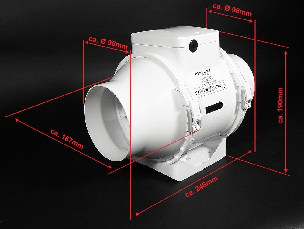 Vents TT-100 - Ventola di aspirazione in linea, a flusso misto, 1unita grave, da 100mm, 33 W, colore:bianco