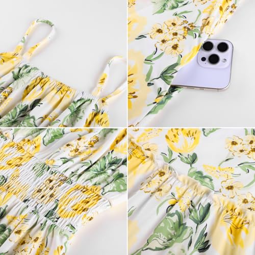 Image of GRACE KARIN Summer Dresses for Women 2026 Vacation,Smocked Floral Maxi Dress,Boho Beach Sundress with Pocket Fashion Clothing