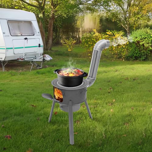 Wood Burning Stove, Multifunction Wood Burning Stove with Grill Rack Portable Steel Tent Stoves with Detachable Legs & Chimney Pipes for Backyard,Tent,Camping (16.9" Diameter with 3 Wok Rings) - Image 3