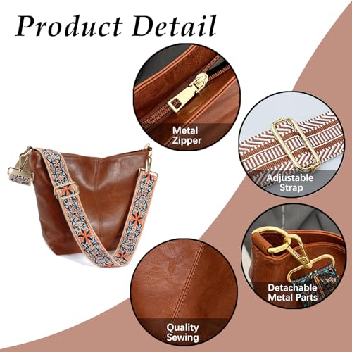 Image of Hobo Bags Vegan Leather Crossbody Bag Guitar Strap Shoulder Purses with Zipper Handbags for Women