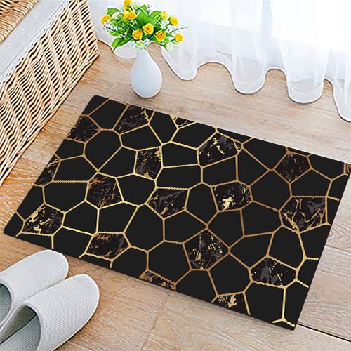 Black Gold Marble Indoor Door Mat,Resist Dirt and Absorbent Entrance Mat,Anti-Slip,Low Profile Inside Floor Mat Doormat for Entryway 17"x29.5"