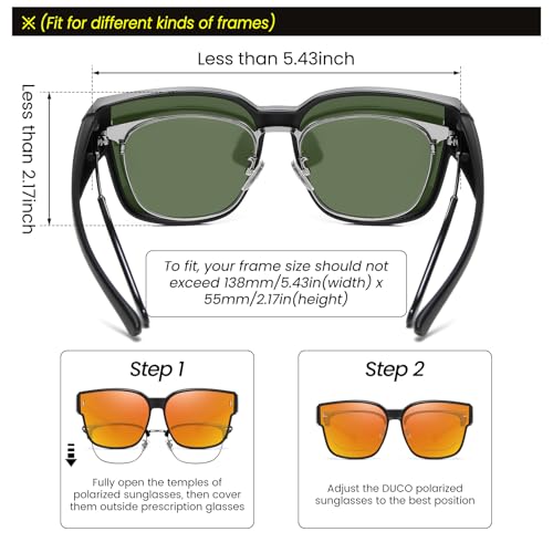 Image of DUCO Fit Over Sunglasses for Men Women Wear Over Glasses Retro Wrap Around Polarized Sun Glasses UV400 Protection DC8981