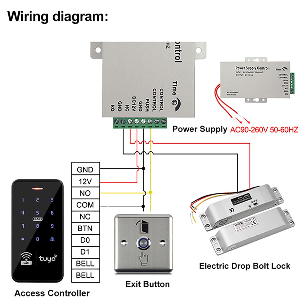Kit sistema di controllo accessi, tastiera RFID impermeabile IP68, serratura elettrica a catenaccio da 150/150 kg, 10 portachiavi