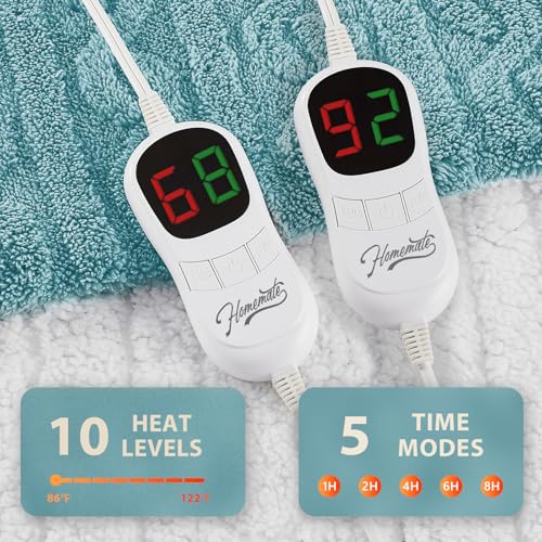 Image of Homemate Electric Heated Blanket Queen - 84 inchx90 inch Heating Bed Blankets Throw with 10 Heating Levels 8 Hours Auto Off Fast Heating Over-Heated Protection Ultra Soft Warm Flannel ETL Certified