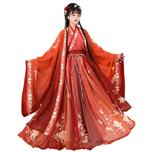 LZH FILTER Altes Chinesisches Hanfu-Kleid Für Frauen, Rote Stickerei Traditionelle Chinesische Prinzessin Flowy Hanfu, red-XL Cover