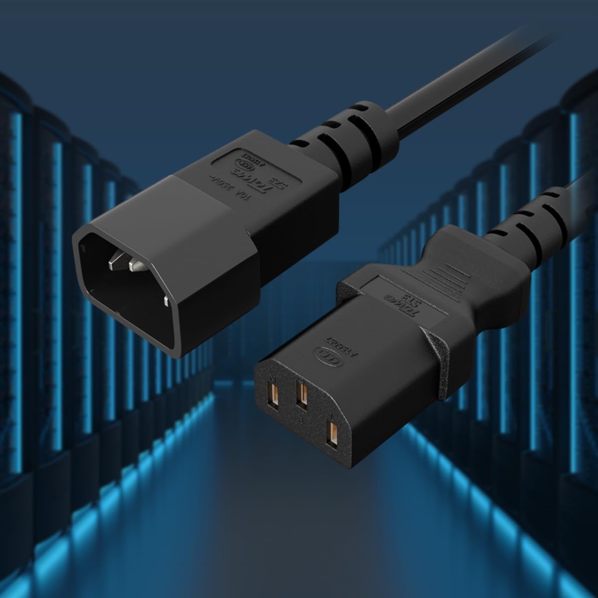 Power Extension Cord,PDU Style IEC C14 to IEC C13,Computer Extension Power Cable, 10A 16 AWG Heavy Duty IEC Cable Power Cord for Desktop Computer, Monitor, Projector, PDU (10FT/3M, 20PACK)