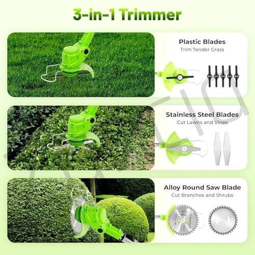 Image of Electric Wireless Rechargeable Edge Cutter 48V-2 Batteries-25cm Cutting Width|3-in-|Adjustable Height|3 Blade Types |Lawns & Gardens|Straight Blades Trimming Scissors. (U-Shap-Green)
