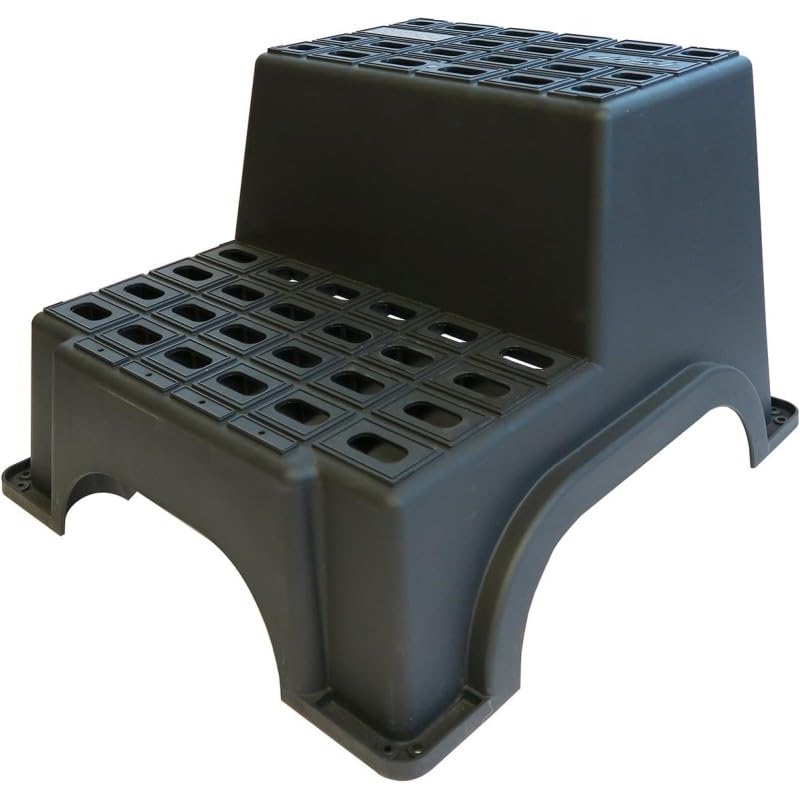 CR-MOESANCO® Escalón Plástico 2 Peldaños para Caravana y Autocaravana 200 kg Gris Oscuro – Antideslizante, Plástico Reforzado Resistente UV, No Plegable, Máxima Estabilidad, 62 x 52 x 38 cm