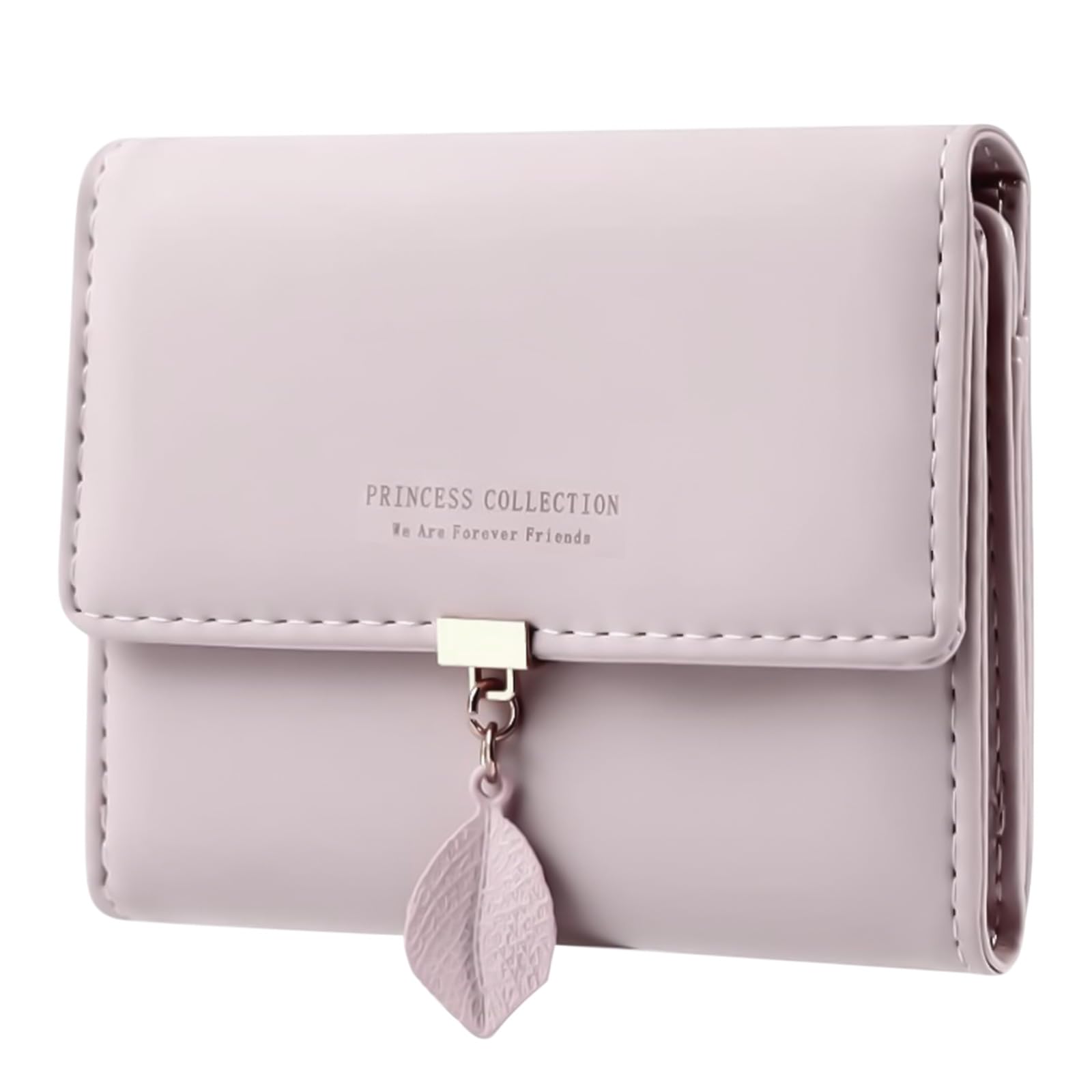 CECOMBINEWomen's Wallet, PU Leather Ladies Purse with Leaf Pendant, Bifold Zipper Small Purse with Multiple Cash ID Credit Card Slots Holders & Compartments, Zipper Coin Purse for Ladies Mothers Gifts