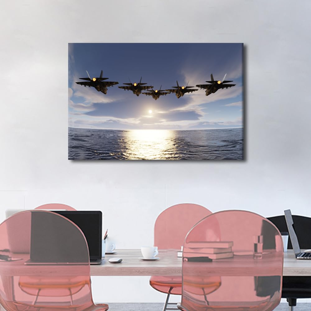 Wall Pictures for Living Room 1 Panels Modern Wall Art F35 Jets Flypast Formation Over the Ocean Low Attitude Flying Pictures Print On Canvas for Home Decorations Ready to Hang - Image 4