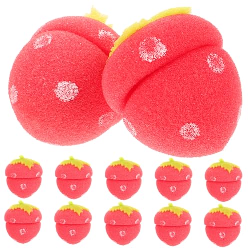 IWOWHERO 12Pcs Strawberry Shaped Sponge Hair Curlers Set Red Rollers for Soft Damage Styling for Sleeping and Everyday Use Lightweight Breathable
