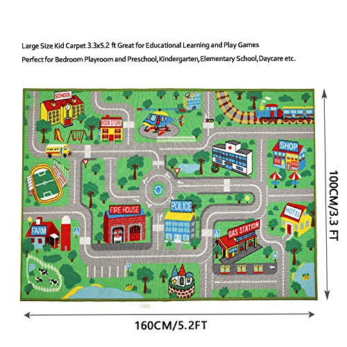 Image of Yincimar Kids Play Rug for Playroom 5.2x3.3 ft Town City Road Map Car Mat Play Mat Educational Learning Carpet Area Rug for Boy Girl Toddler Bedroom Playroom