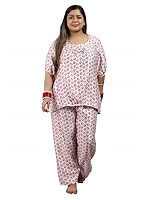 Dream Darzi Women's nuttella Bottle Print Satin Round Neck with tie Bishop Sleeve Night Suit Set Shirt Style Top & Pyjamas-Maroon-7XL Pink
